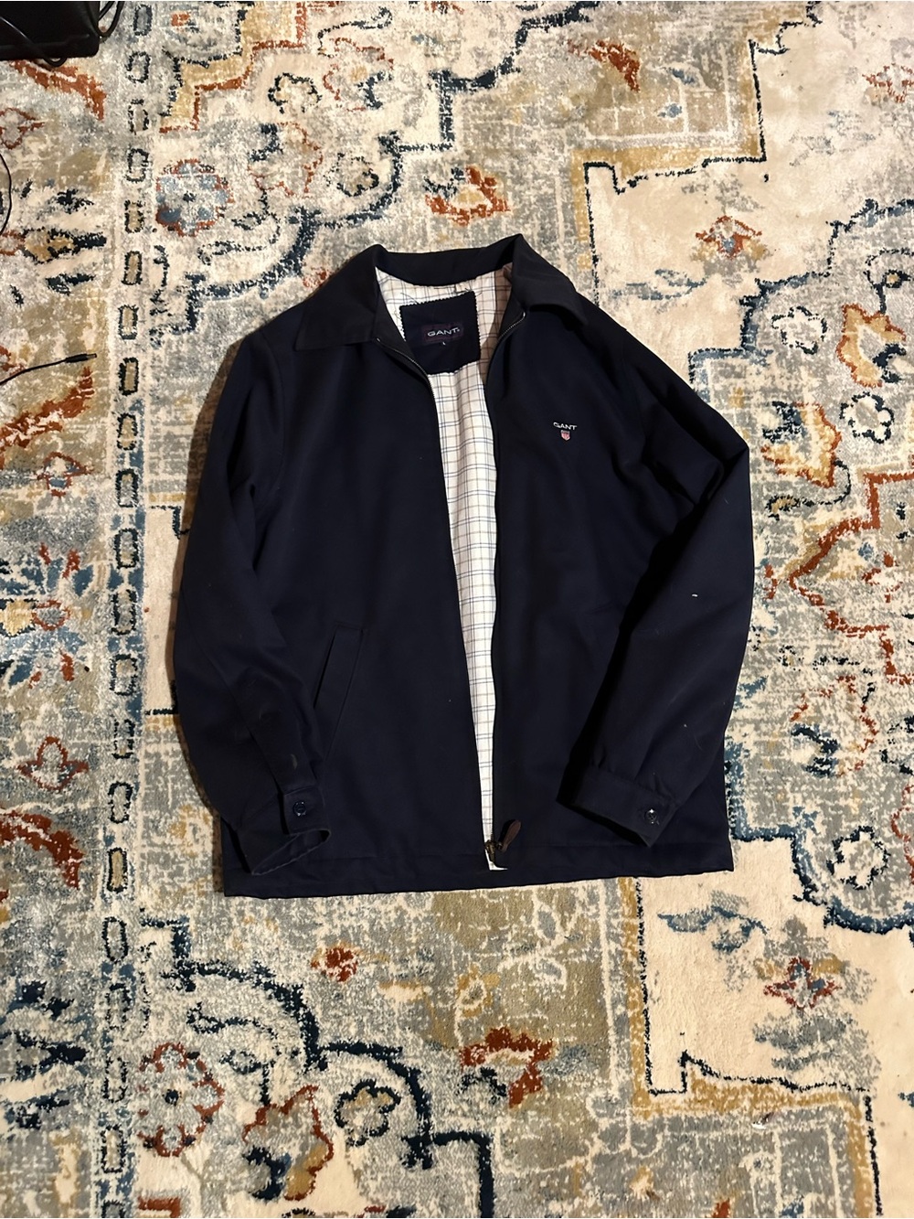 Gant Navy Lightweight Zip Shirt Jacket with Plaid Lining